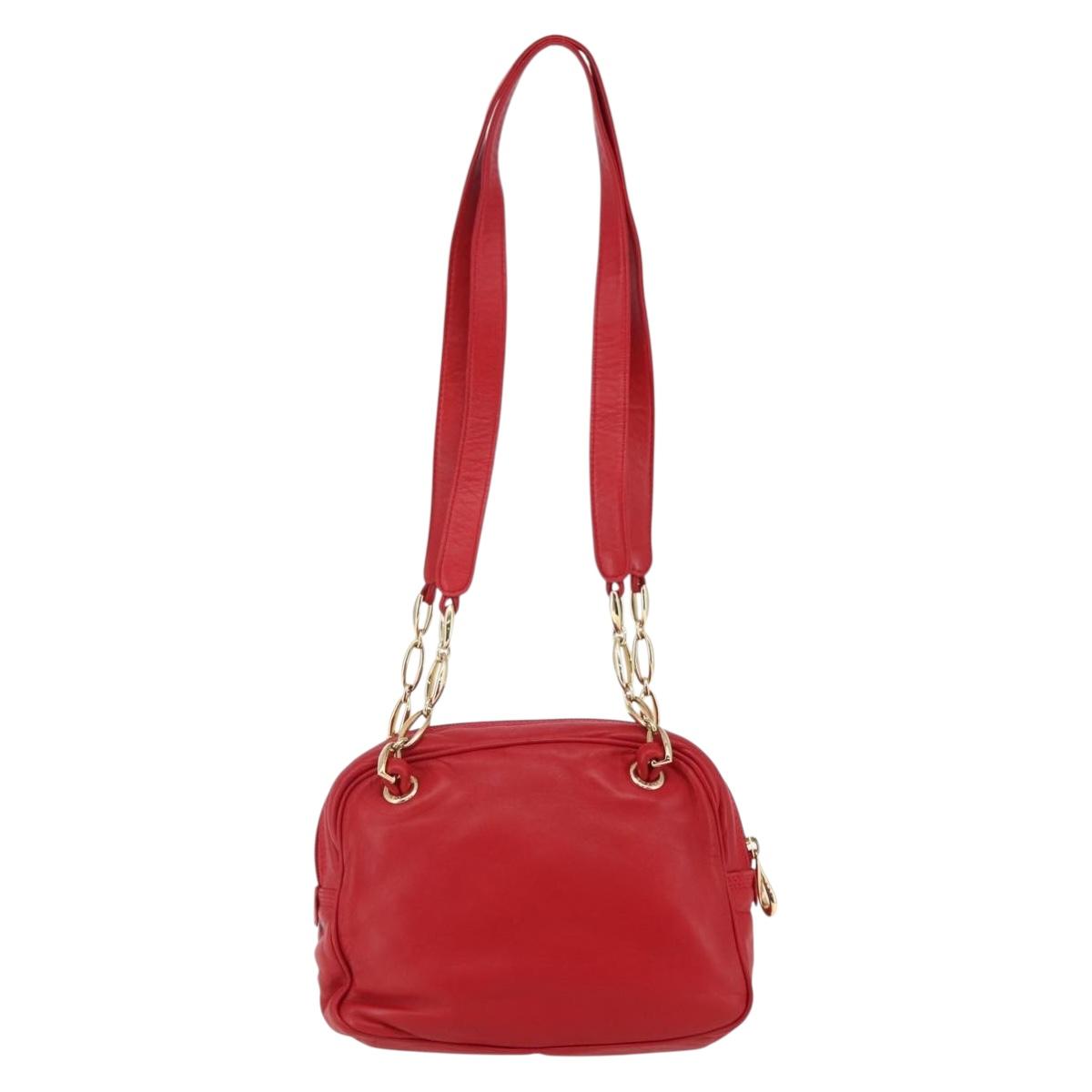 LOEWE Anagram Chain Shoulder Bag Leather Red Gold Auth 144443V