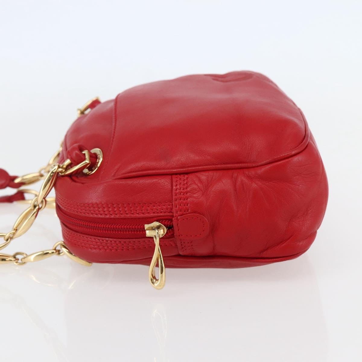 LOEWE Anagram Chain Shoulder Bag Leather Red Gold Auth 144443V