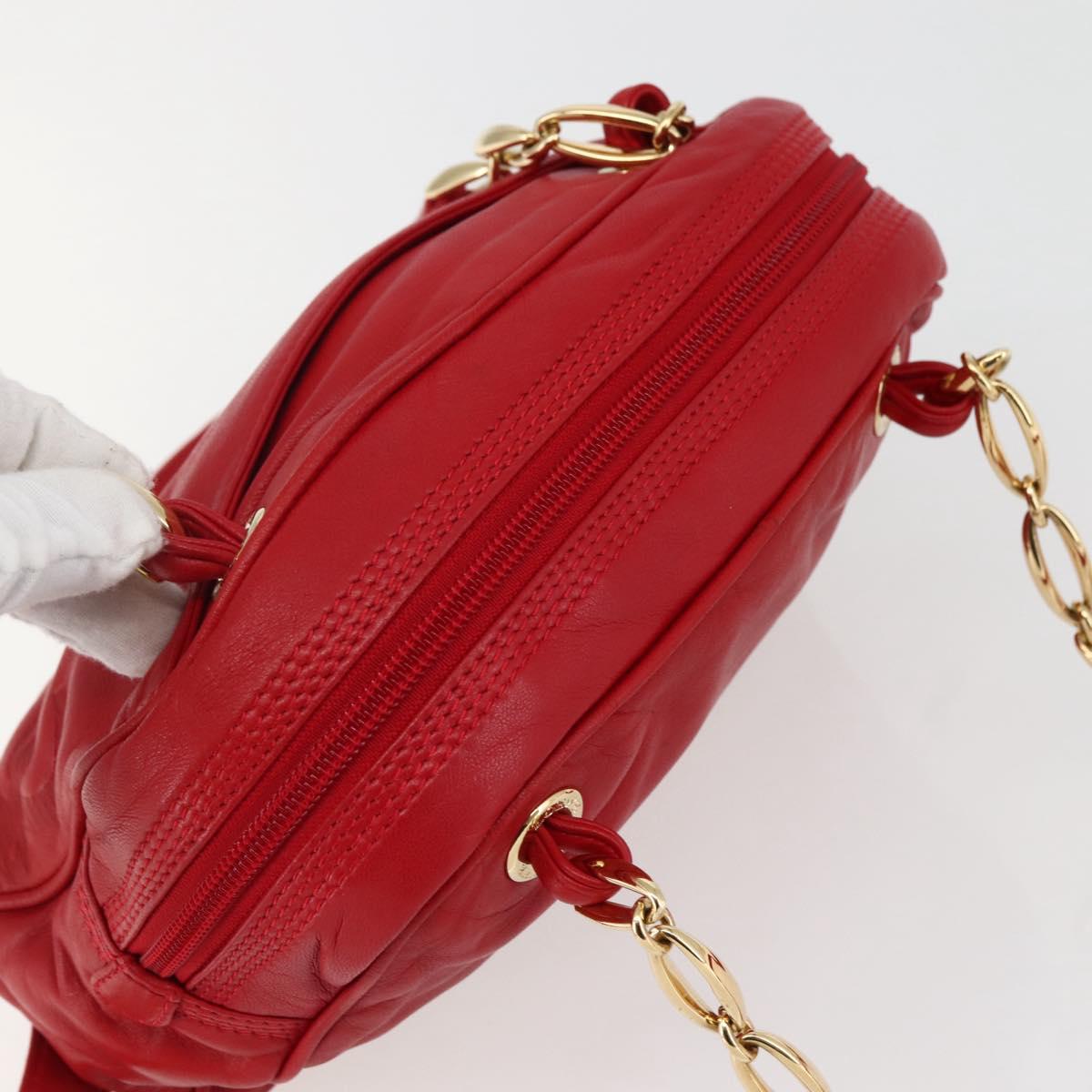 LOEWE Anagram Chain Shoulder Bag Leather Red Gold Auth 144443V