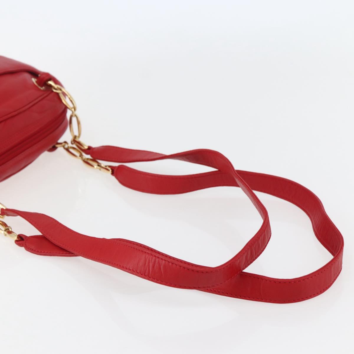 LOEWE Anagram Chain Shoulder Bag Leather Red Gold Auth 144443V