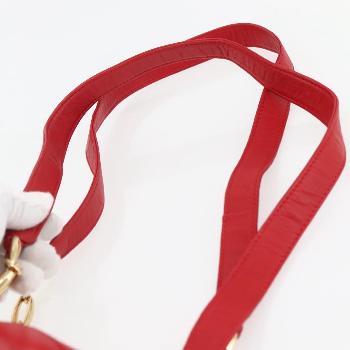 LOEWE Anagram Chain Shoulder Bag Leather Red Gold Auth 144443V