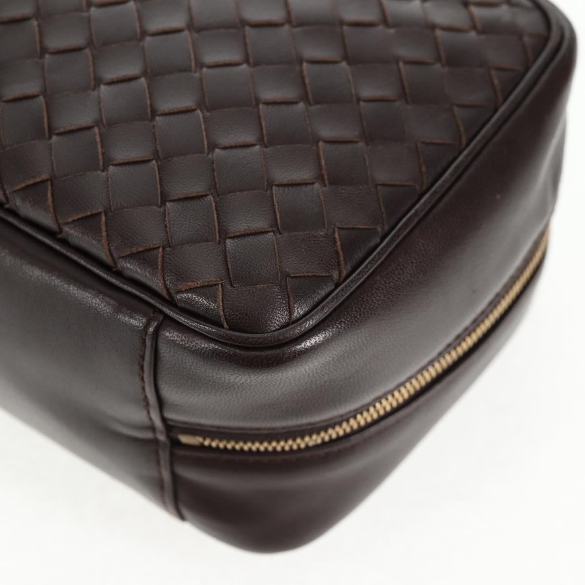 BOTTEGA VENETA INTRECCIATO Hand Bag Leather Dark Brown Gold Auth 144444V
