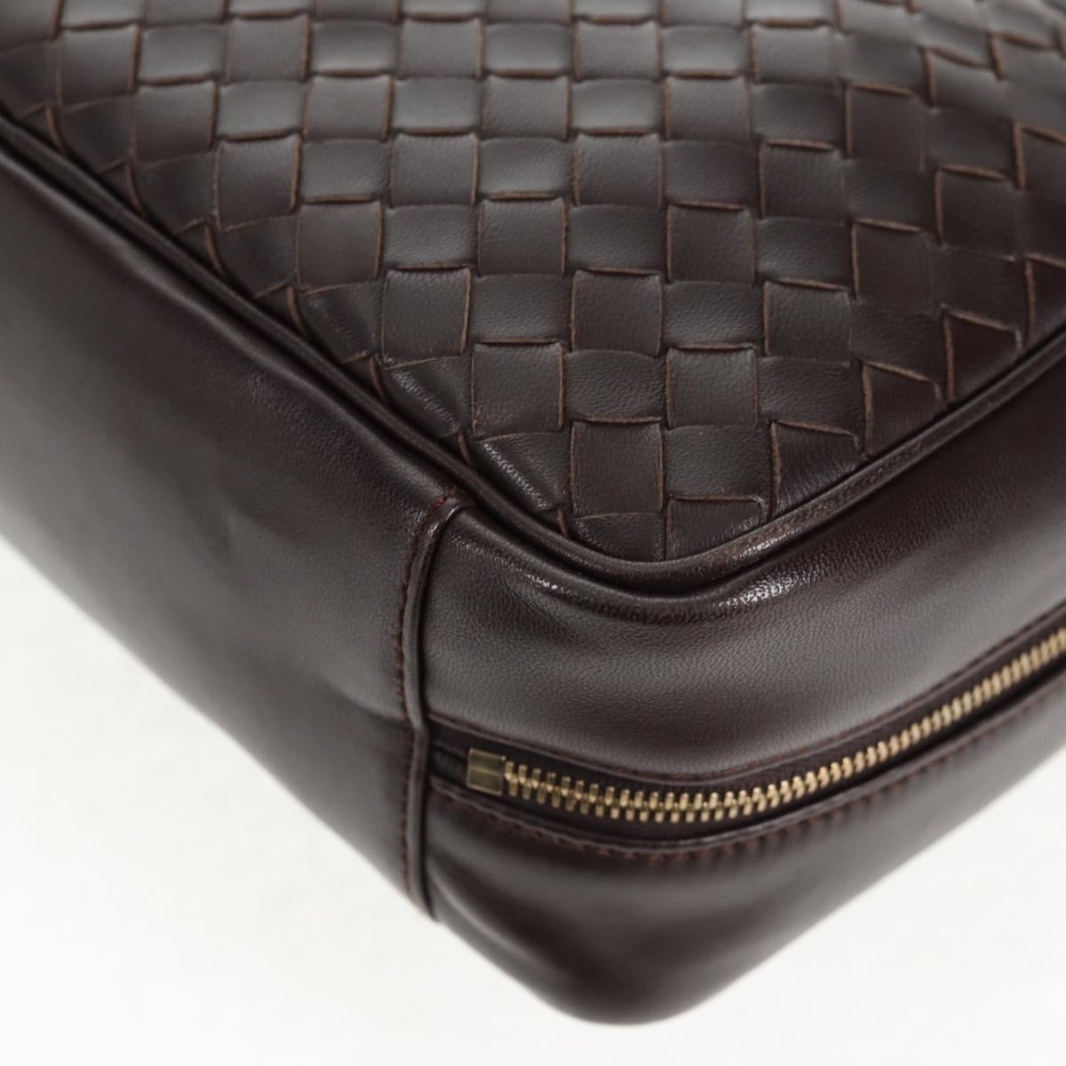 BOTTEGA VENETA INTRECCIATO Hand Bag Leather Dark Brown Gold Auth 144444V