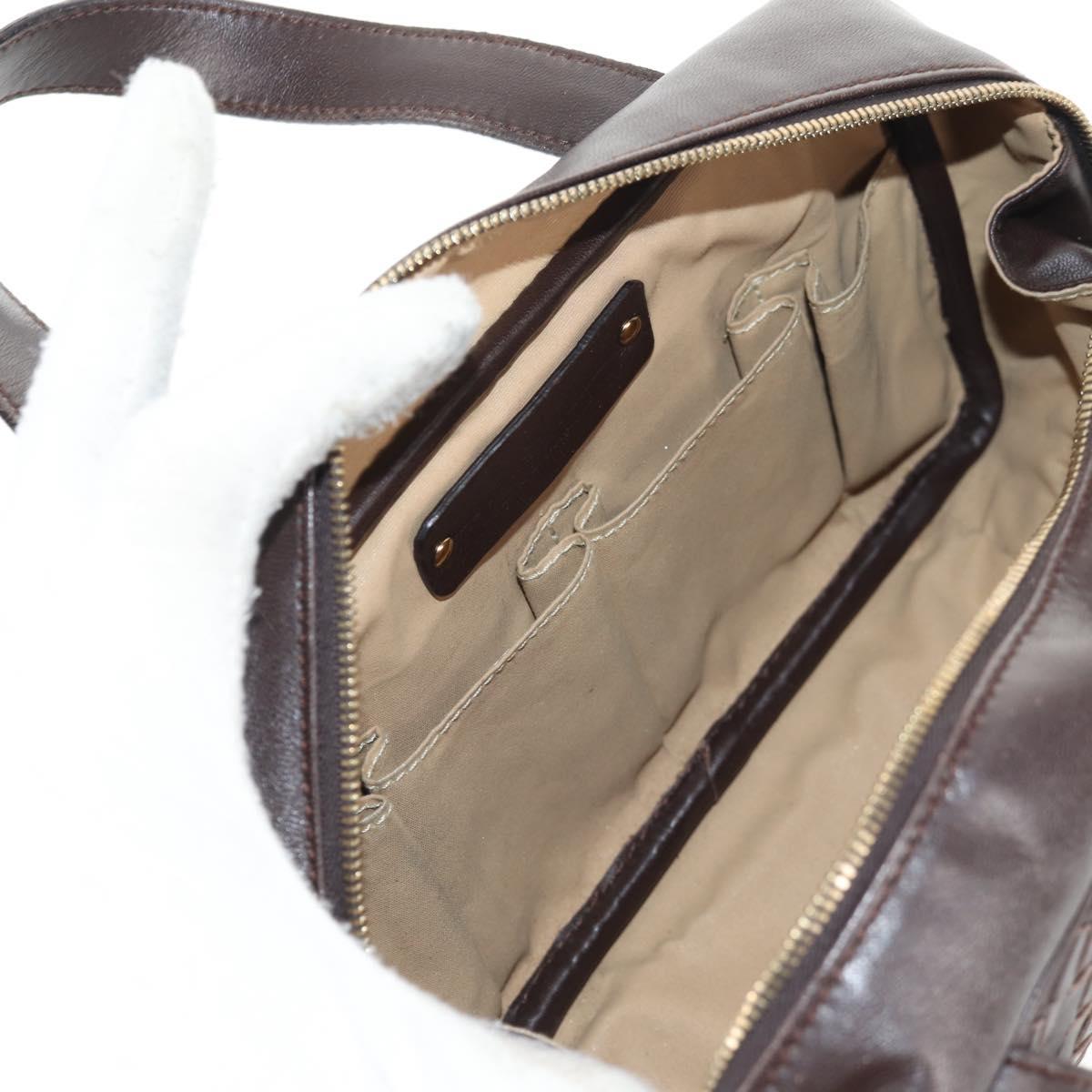 BOTTEGA VENETA INTRECCIATO Hand Bag Leather Dark Brown Gold Auth 144444V