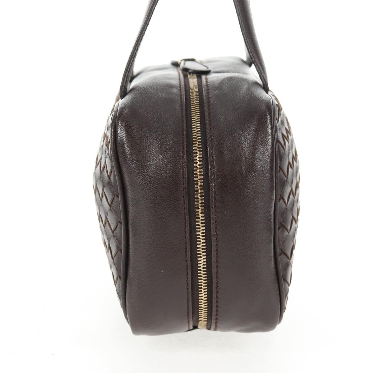 BOTTEGA VENETA INTRECCIATO Hand Bag Leather Dark Brown Gold Auth 144444V