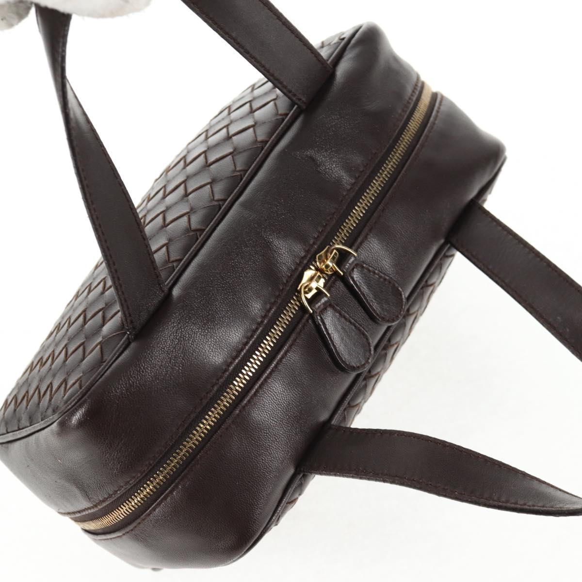 BOTTEGA VENETA INTRECCIATO Hand Bag Leather Dark Brown Gold Auth 144444V
