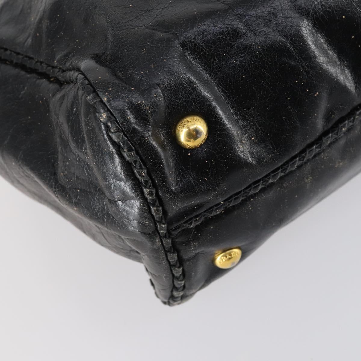 PRADA Hand Bag Leather 2way Black Gold Auth 144447