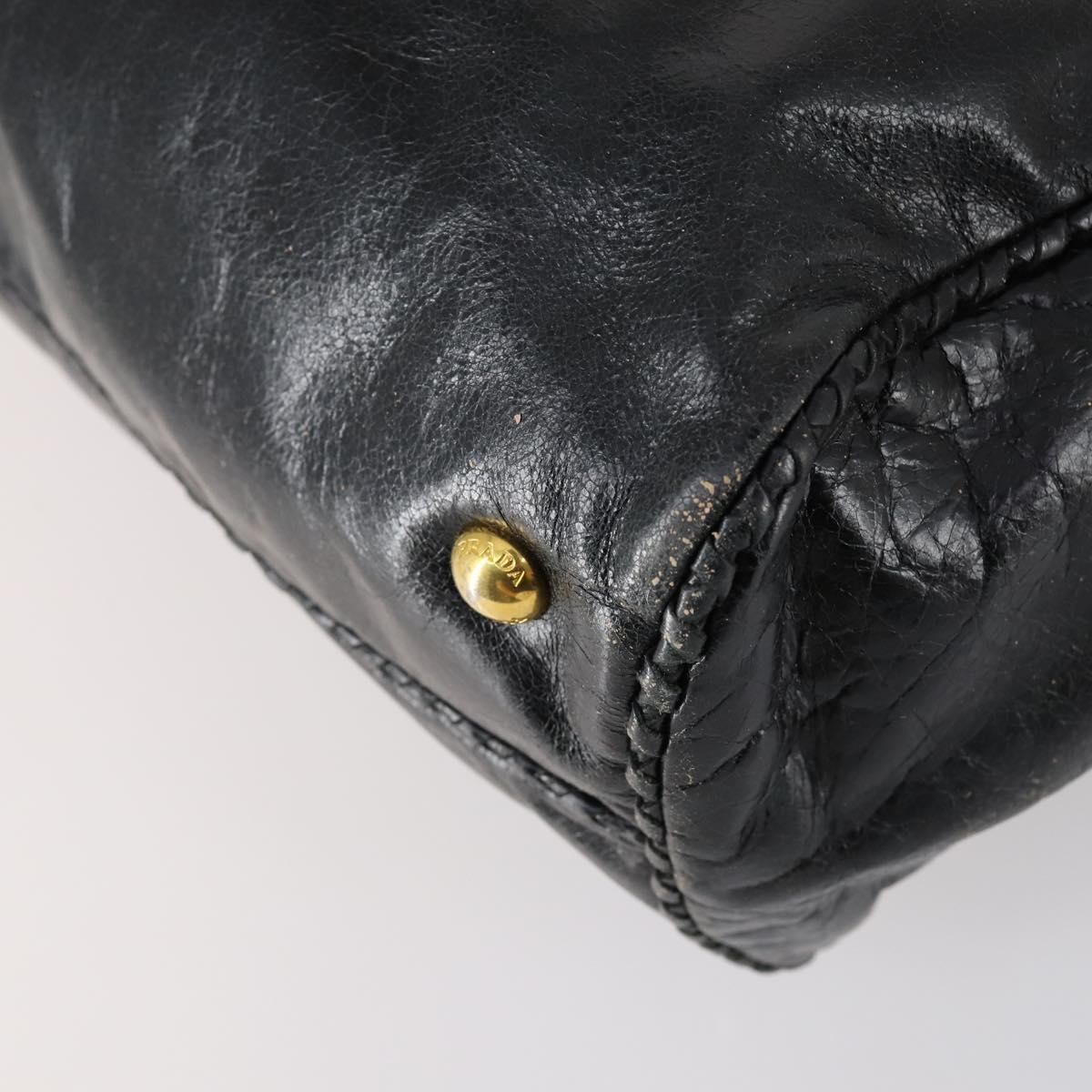 PRADA Hand Bag Leather 2way Black Gold Auth 144447