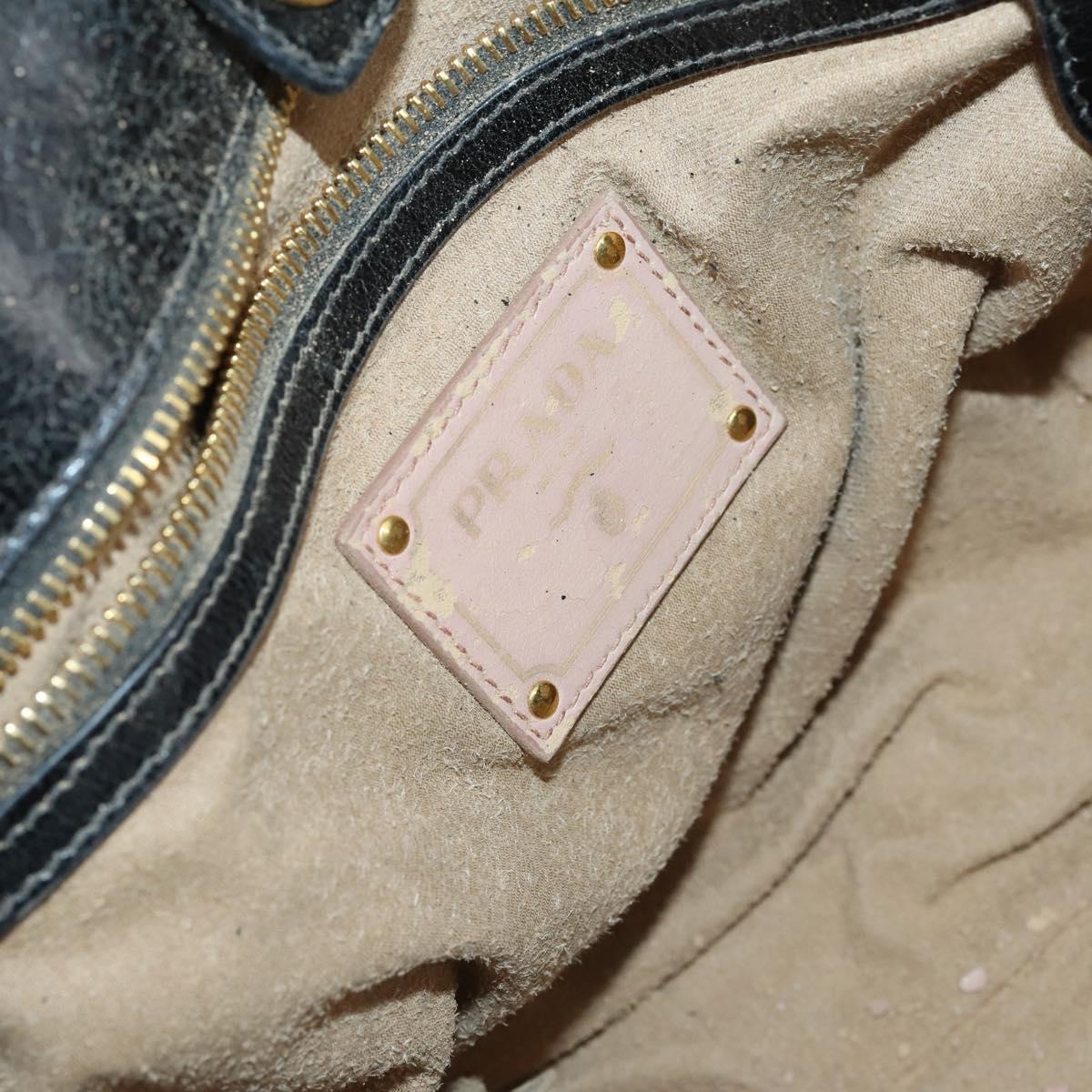 PRADA Hand Bag Leather 2way Black Gold Auth 144447