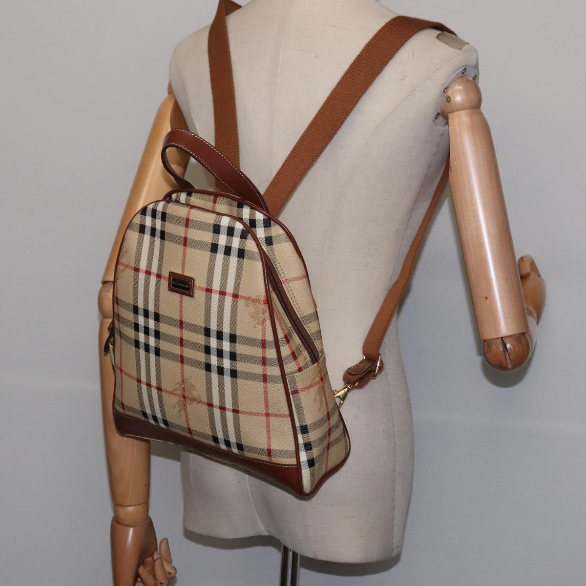 BURBERRY Nova Check Backpack PVC Beige Gold Auth 144466