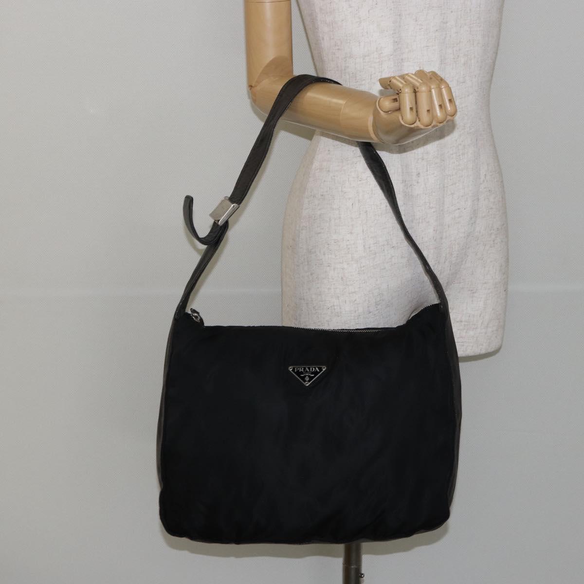 PRADA Shoulder Bag Nylon Black Silver Auth 144476