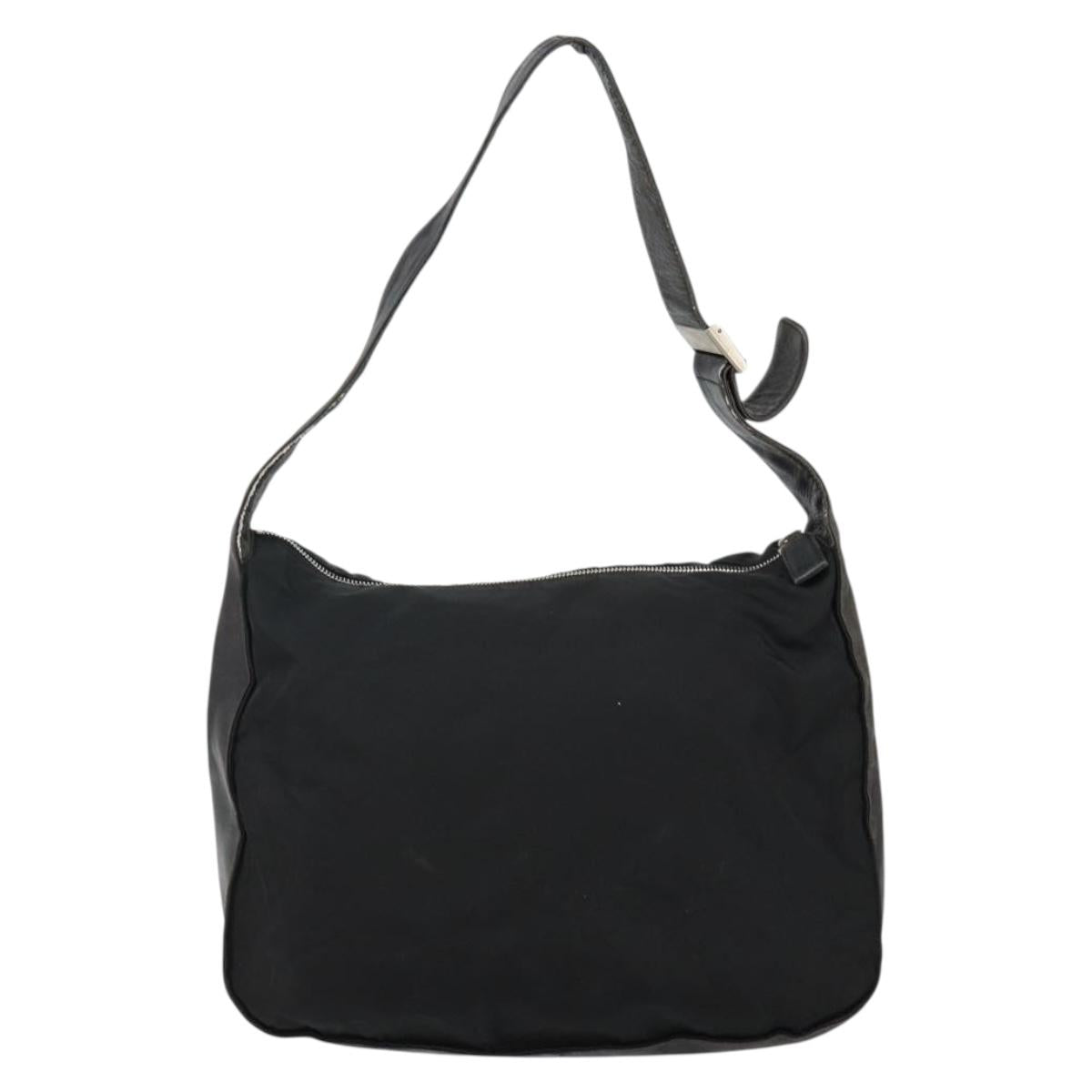 PRADA Shoulder Bag Nylon Black Silver Auth 144476