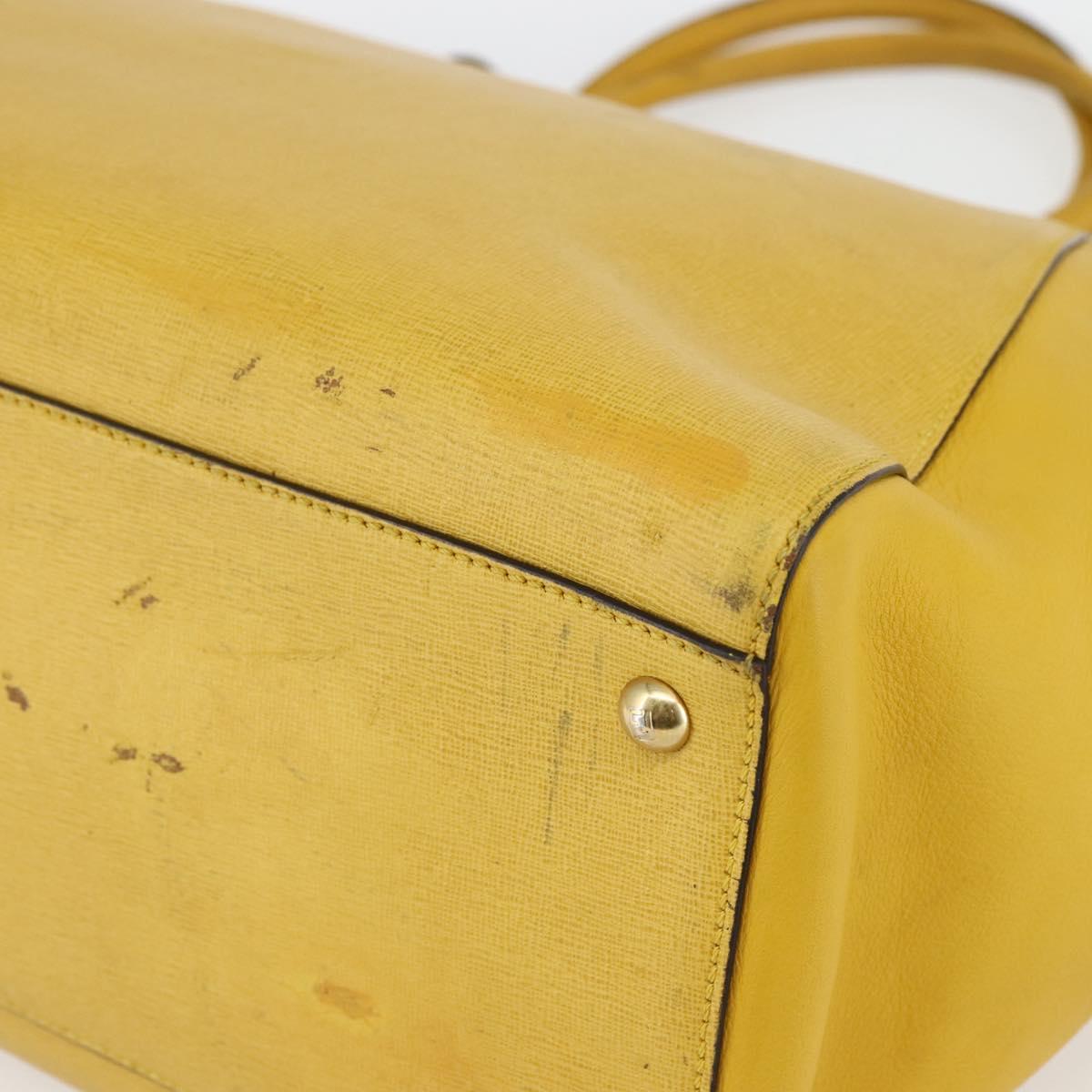 FENDI Hand Bag Leather Yellow Gold Auth 144480