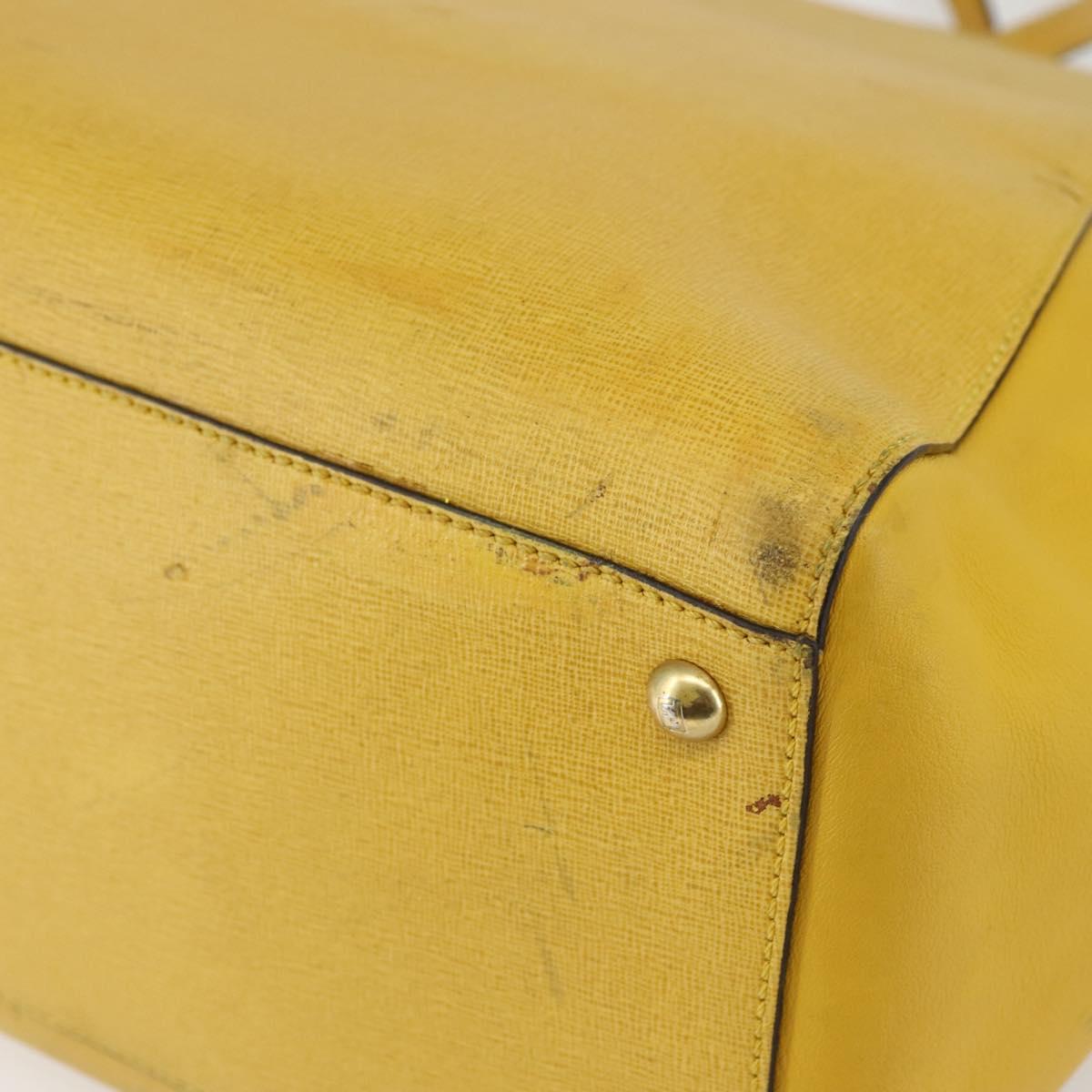 FENDI Hand Bag Leather Yellow Gold Auth 144480
