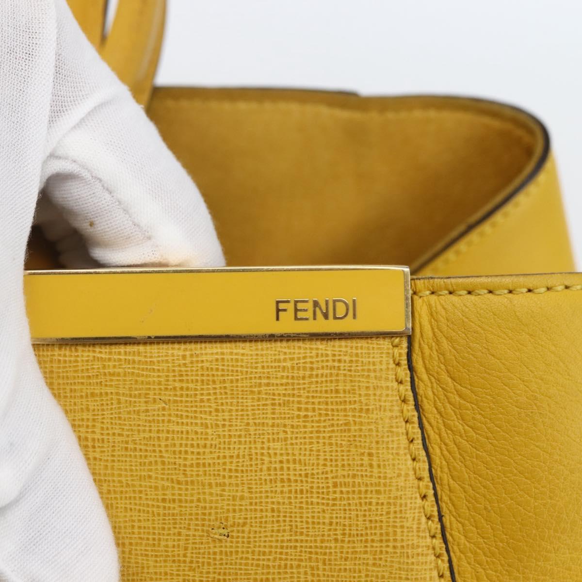 FENDI Hand Bag Leather Yellow Gold Auth 144480
