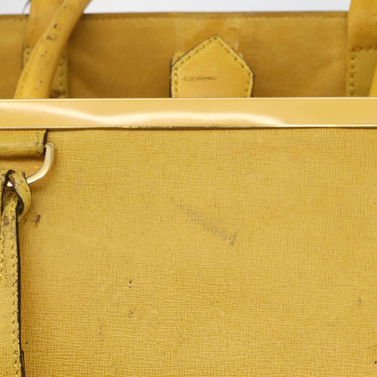 FENDI Hand Bag Leather Yellow Gold Auth 144480