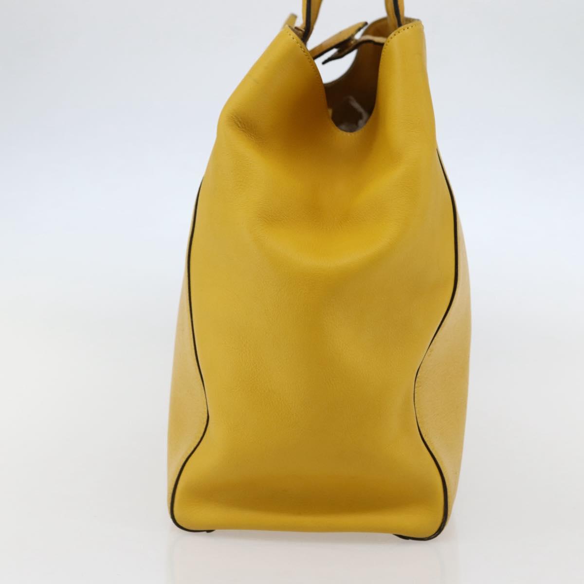 FENDI Hand Bag Leather Yellow Gold Auth 144480