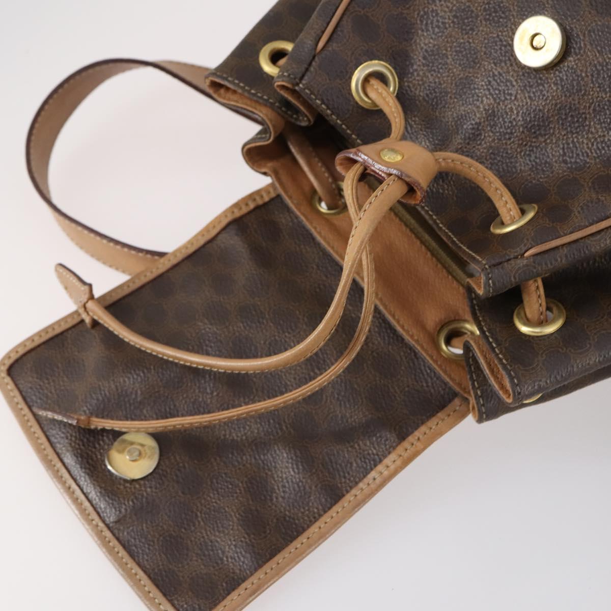 CELINE Macadam Canvas Backpack PVC Leather Brown Gold Auth 144490