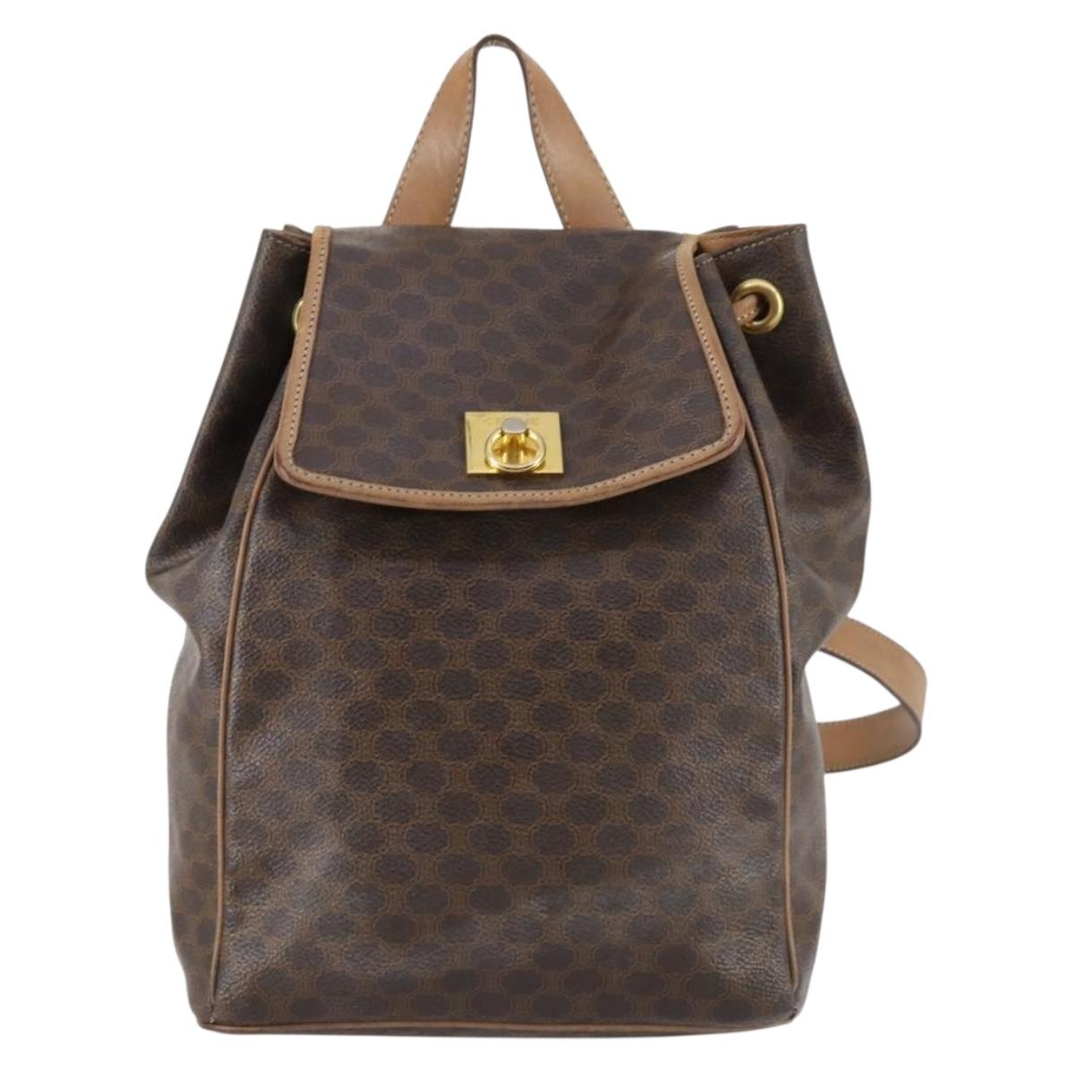 CELINE Macadam Canvas Backpack PVC Leather Brown Gold Auth 144490