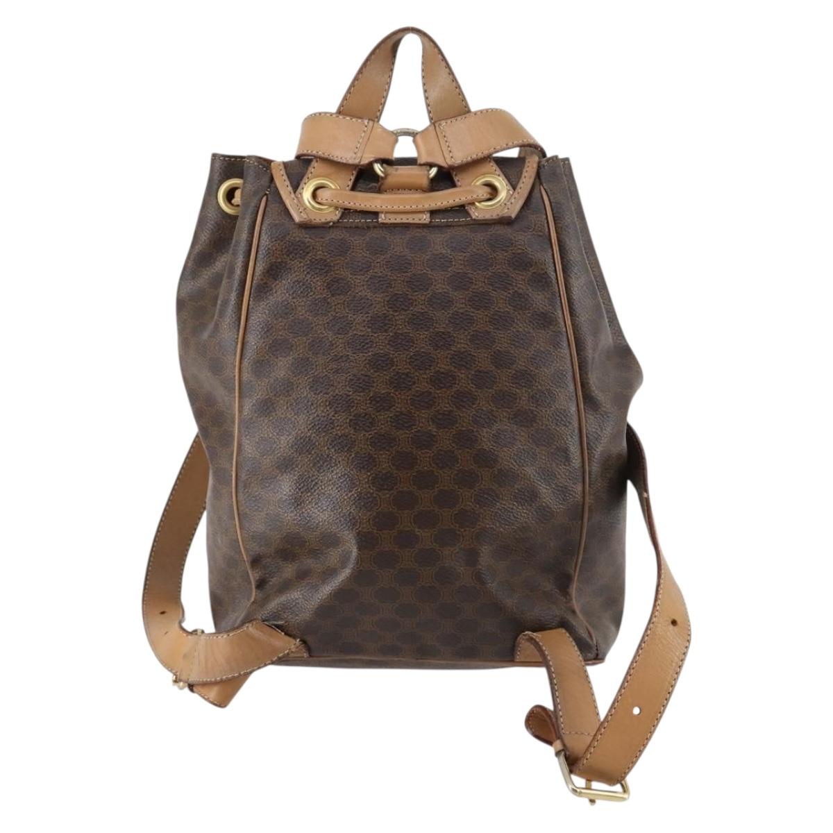 CELINE Macadam Canvas Backpack PVC Leather Brown Gold Auth 144490