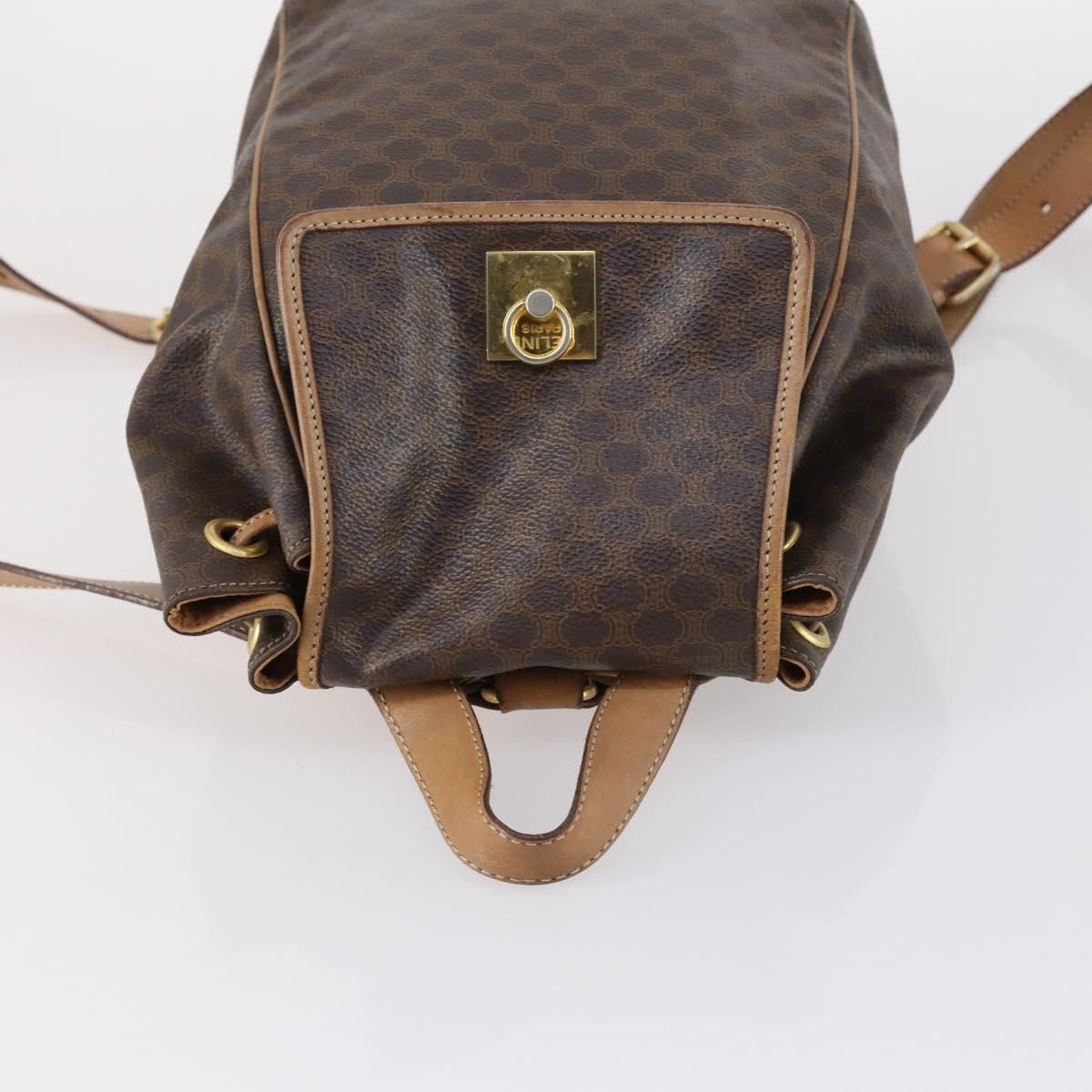 CELINE Macadam Canvas Backpack PVC Leather Brown Gold Auth 144490