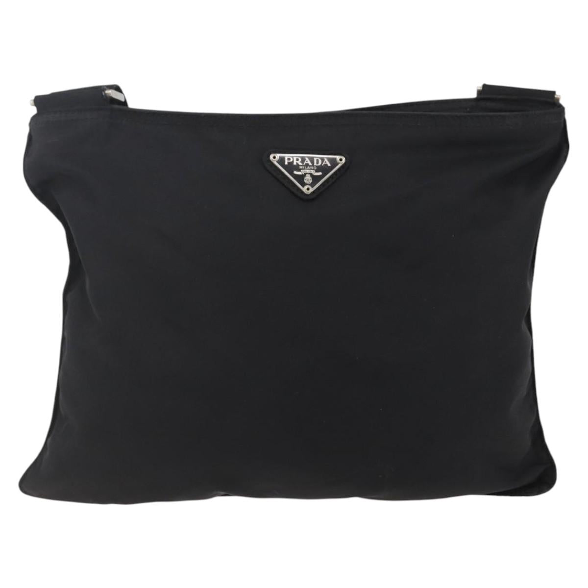 PRADA Shoulder Bag Nylon Black Silver Auth 144491