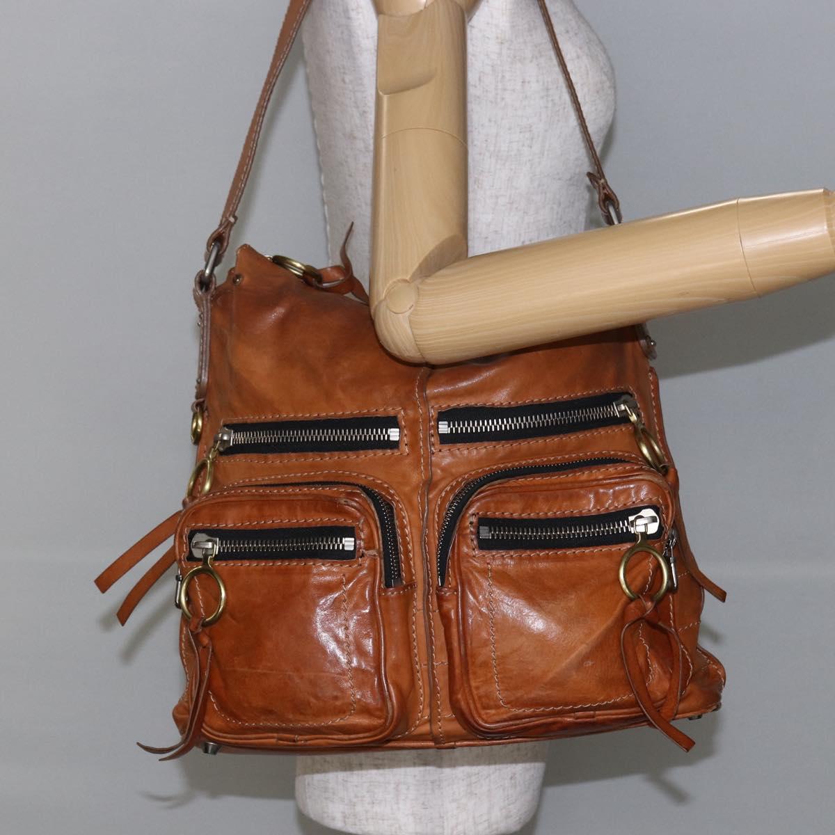 Chloe Betty Shoulder Bag Leather Brown Silver gold Auth 144492
