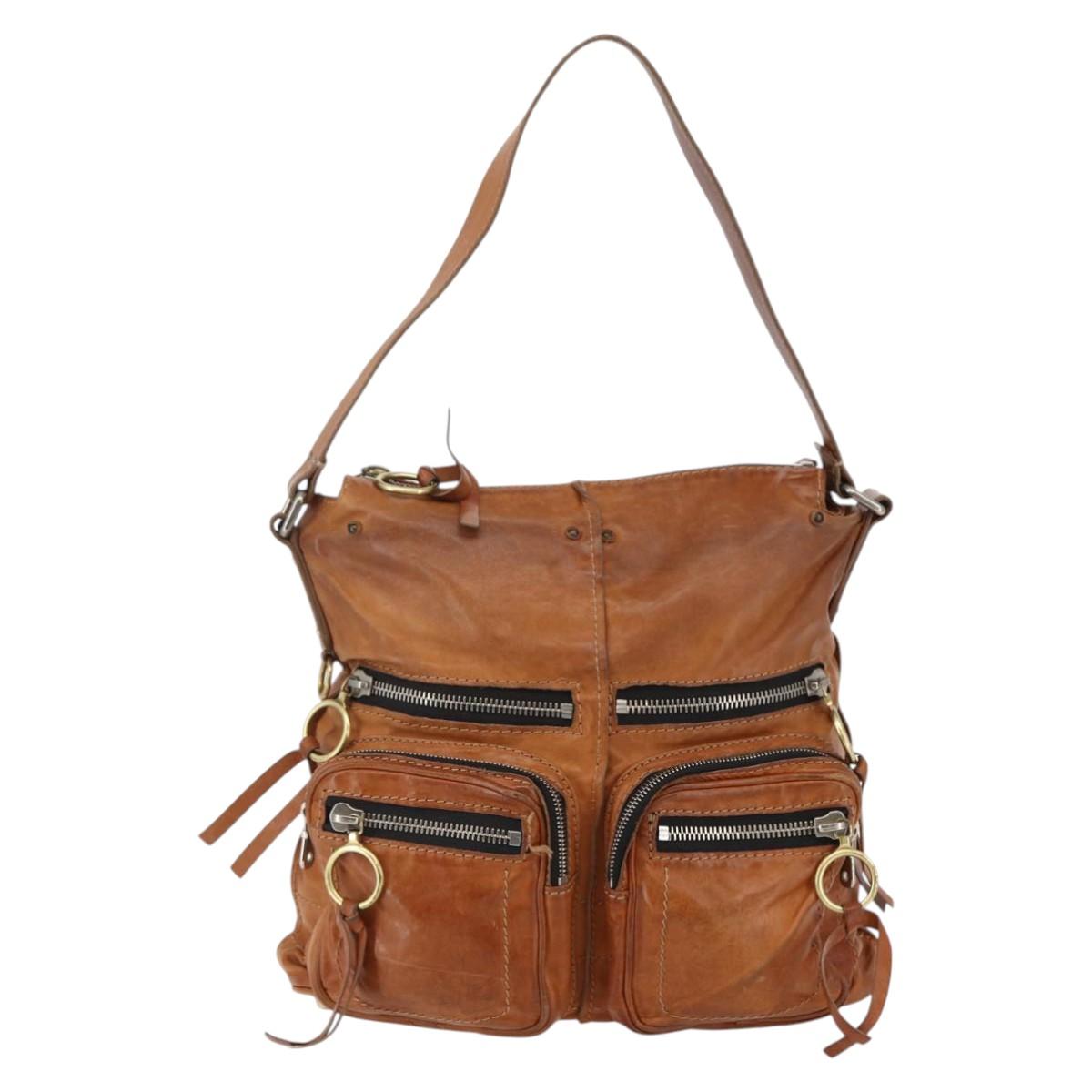 Chloe Betty Shoulder Bag Leather Brown Silver gold Auth 144492