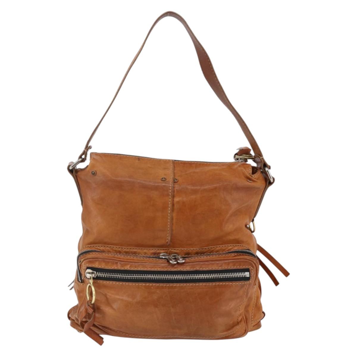 Chloe Betty Shoulder Bag Leather Brown Silver gold Auth 144492