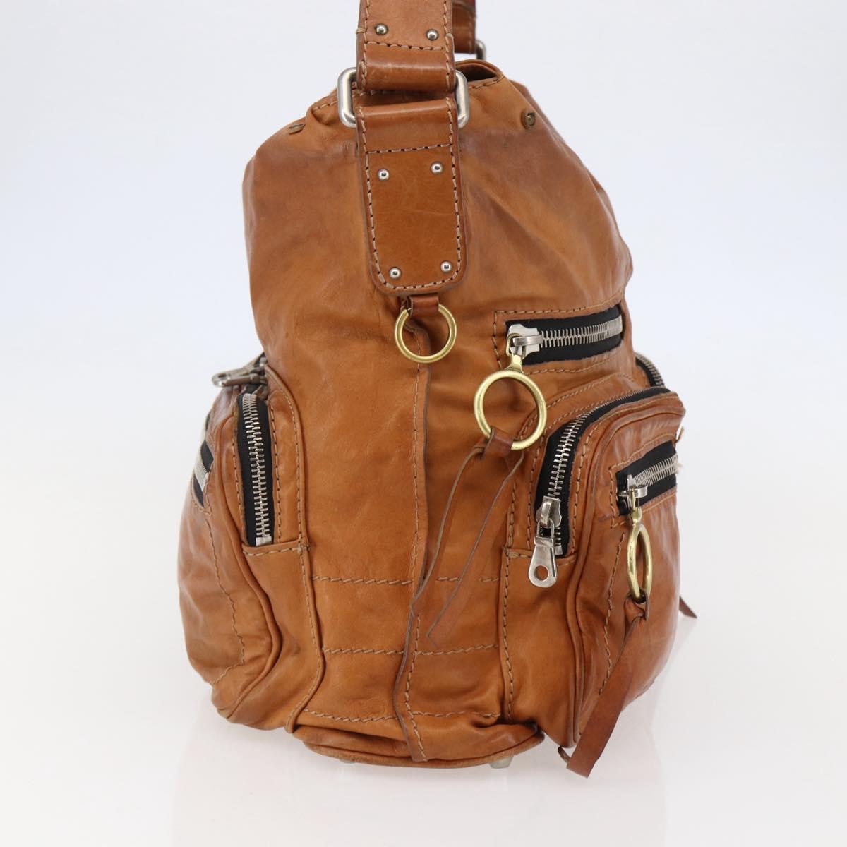 Chloe Betty Shoulder Bag Leather Brown Silver gold Auth 144492