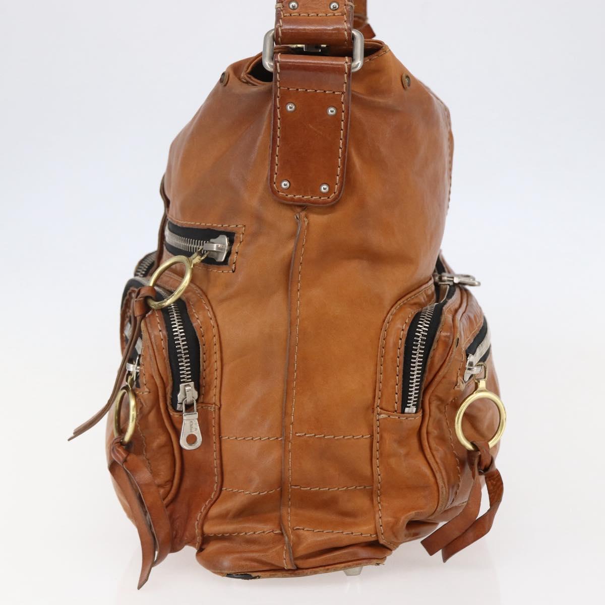 Chloe Betty Shoulder Bag Leather Brown Silver gold Auth 144492