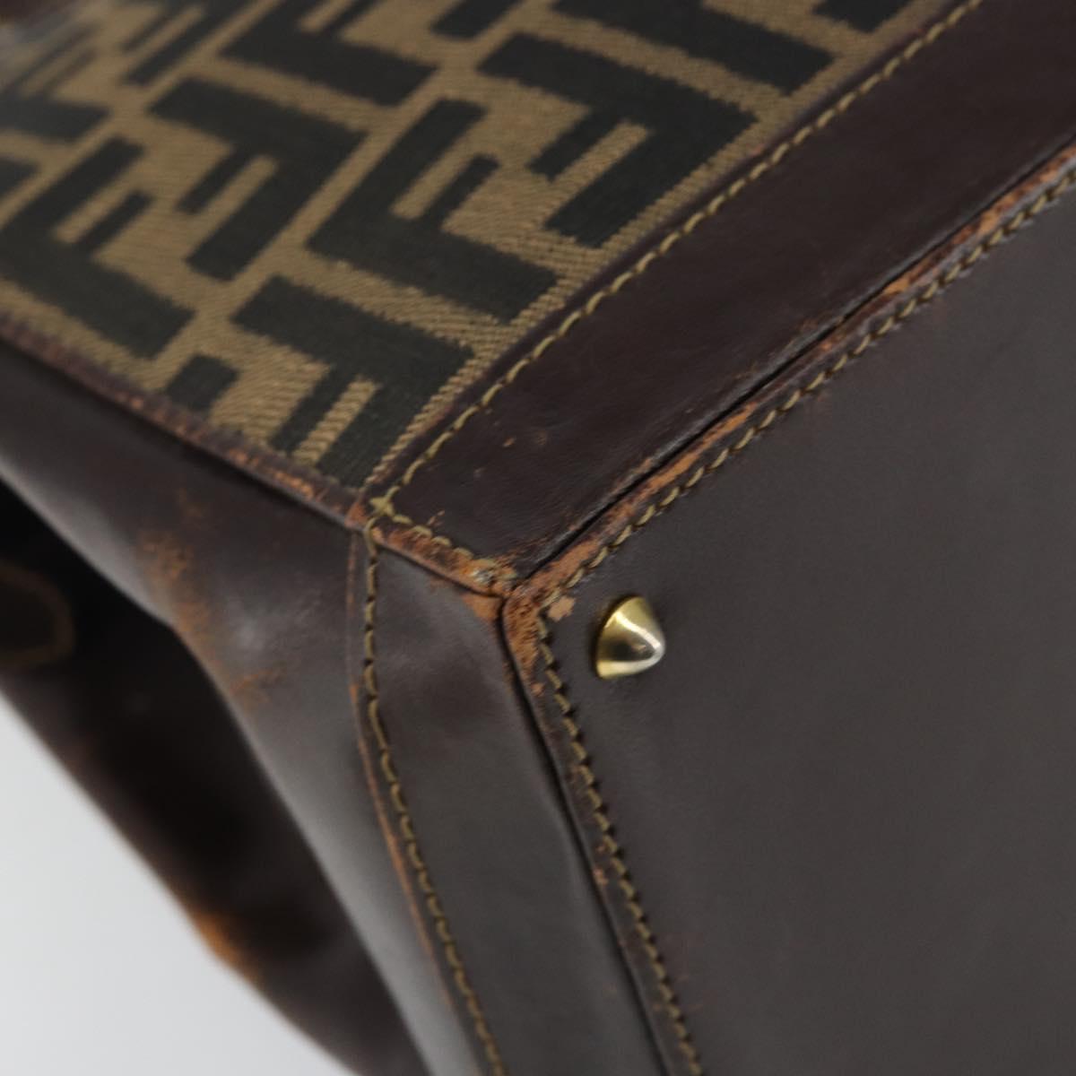 FENDI Zucca Canvas Hand Bag Black Brown Auth 144516