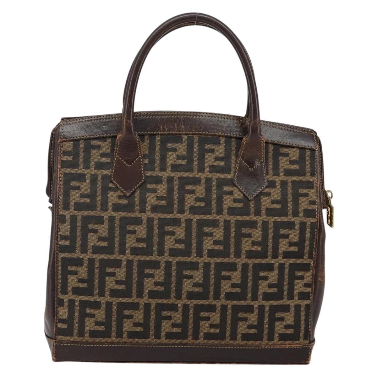 FENDI Zucca Canvas Hand Bag Black Brown Auth 144516