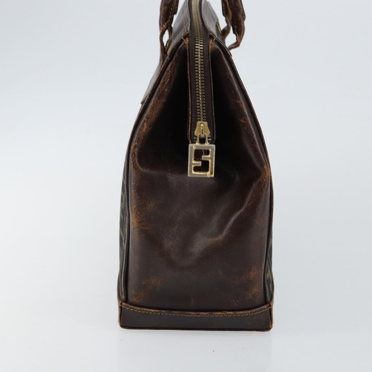 FENDI Zucca Canvas Hand Bag Black Brown Auth 144516