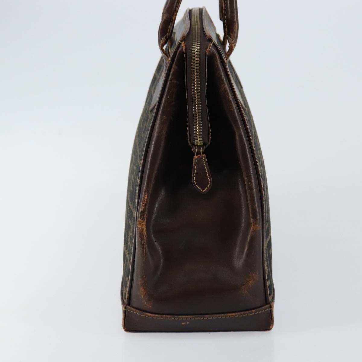 FENDI Zucca Canvas Hand Bag Black Brown Auth 144516