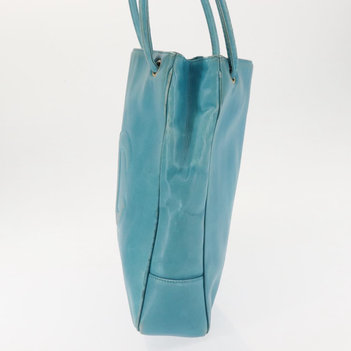 CHANEL COCO Mark Shoulder Bag Lamb Skin Turquoise Blue Gold CC Auth 144517