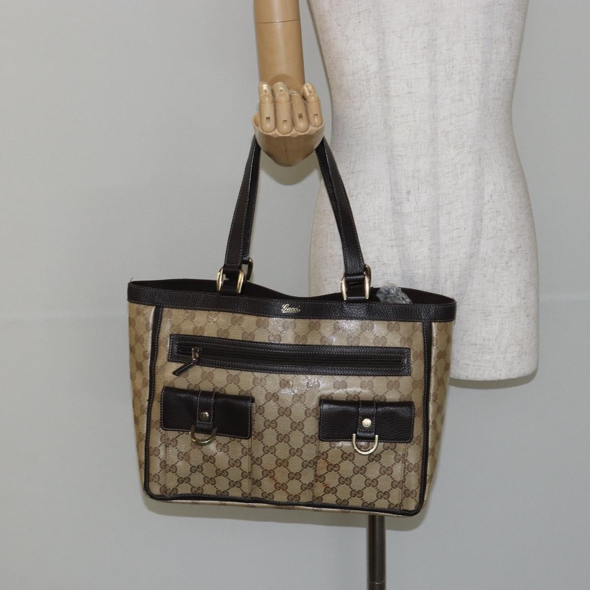 GUCCI GG Crystal Abbey Bag Coated Canvas Outlet Beige Gold 268639 Auth 144520