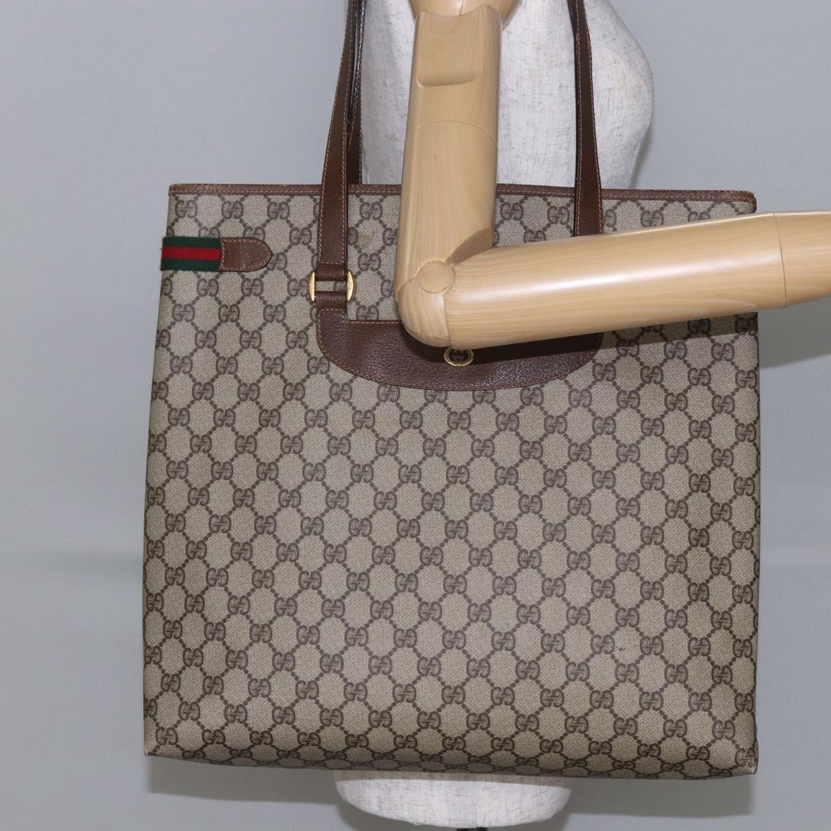 GUCCI GG Supreme Web Sherry Line Tote Bag PVC Beige Red 39 02 091 Auth 144523