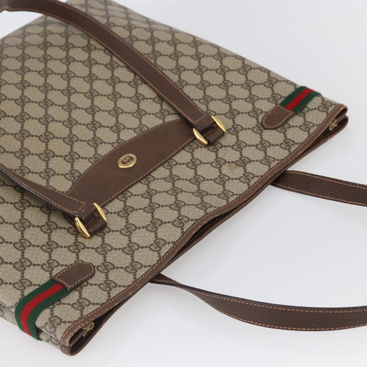 GUCCI GG Supreme Web Sherry Line Tote Bag PVC Beige Red 39 02 091 Auth 144523