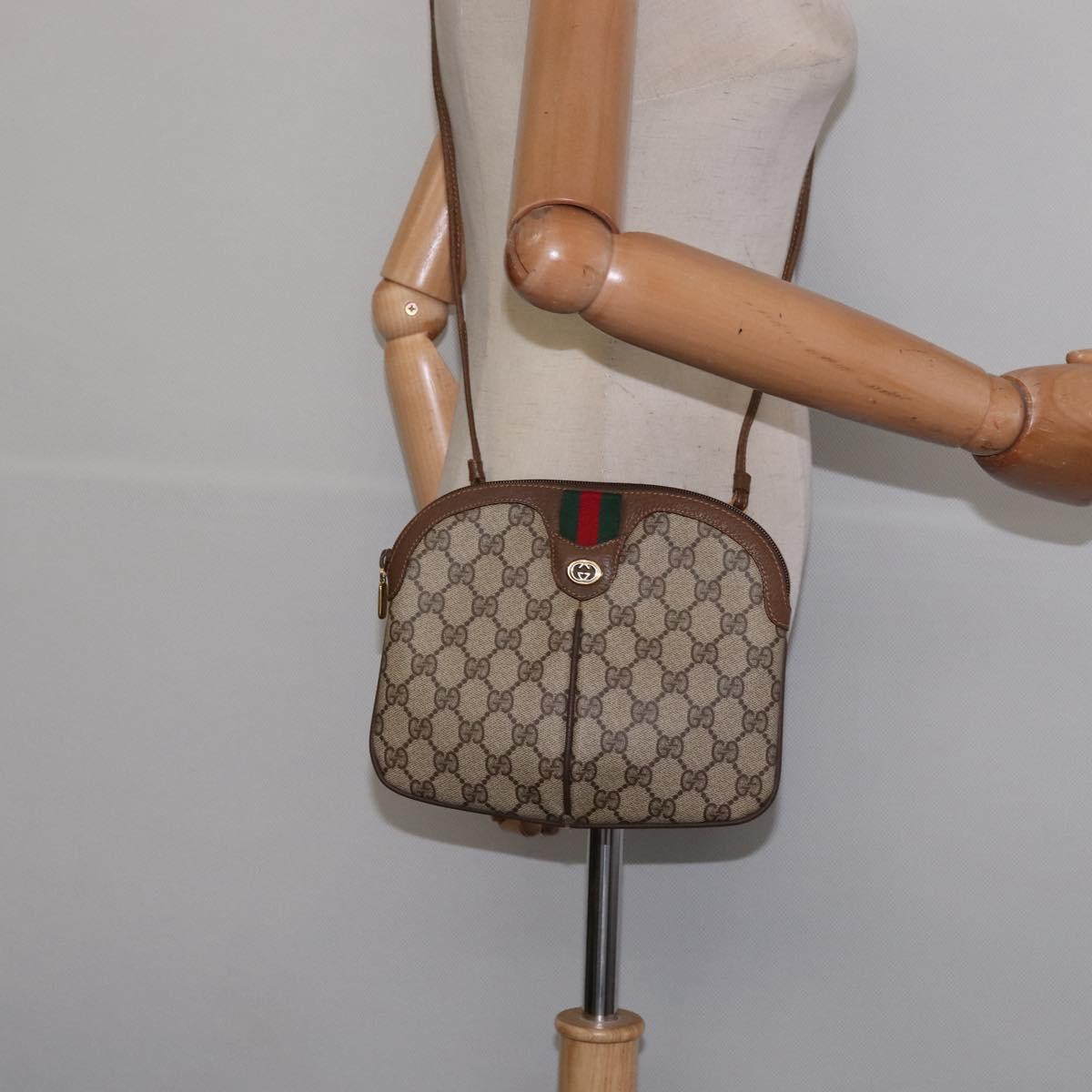 GUCCI GG Supreme Web Sherry Line Bag PVC Beige Gold 904 02 04 Auth 144524