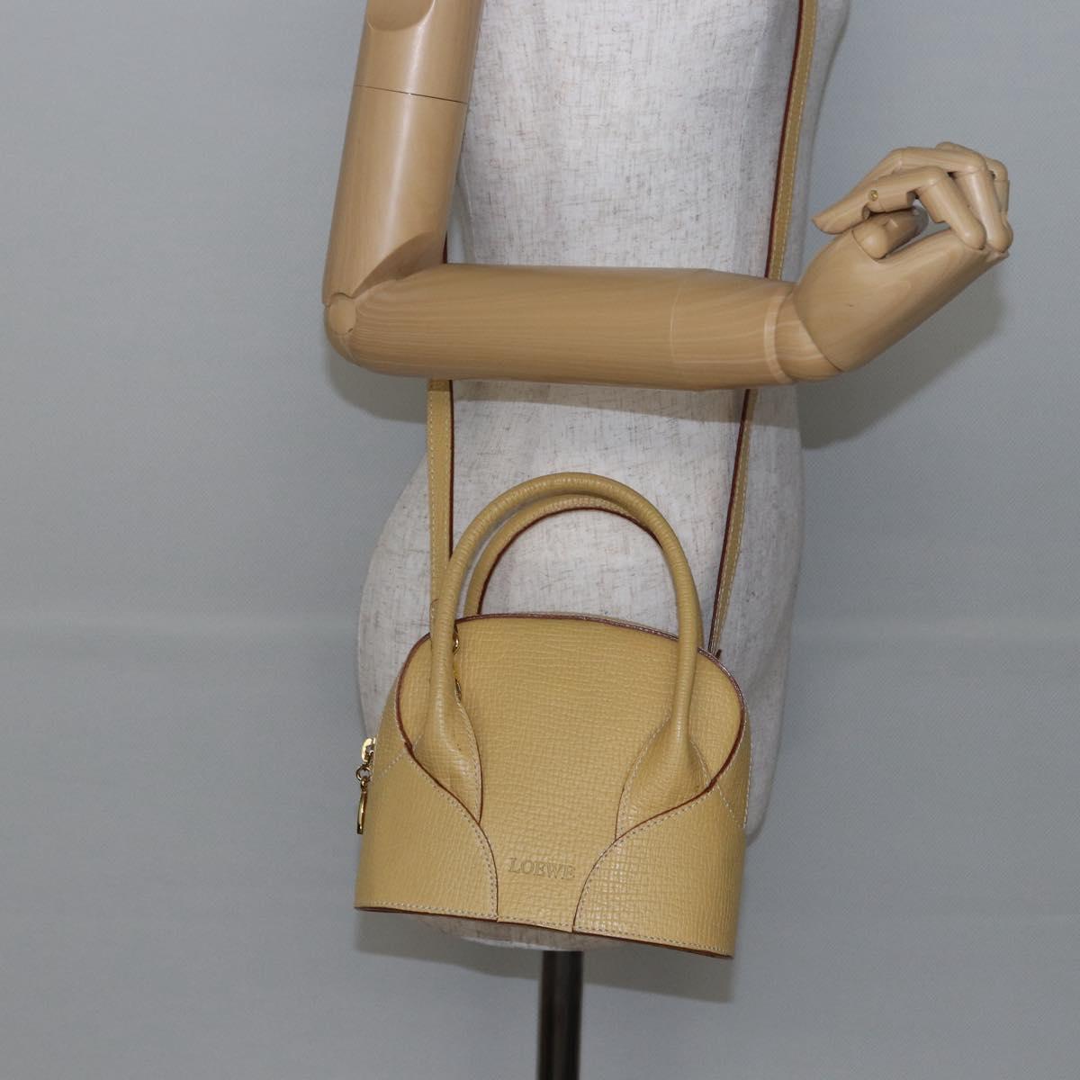 LOEWE Hand Bag Leather 2way Gold Yellow Auth 144525V