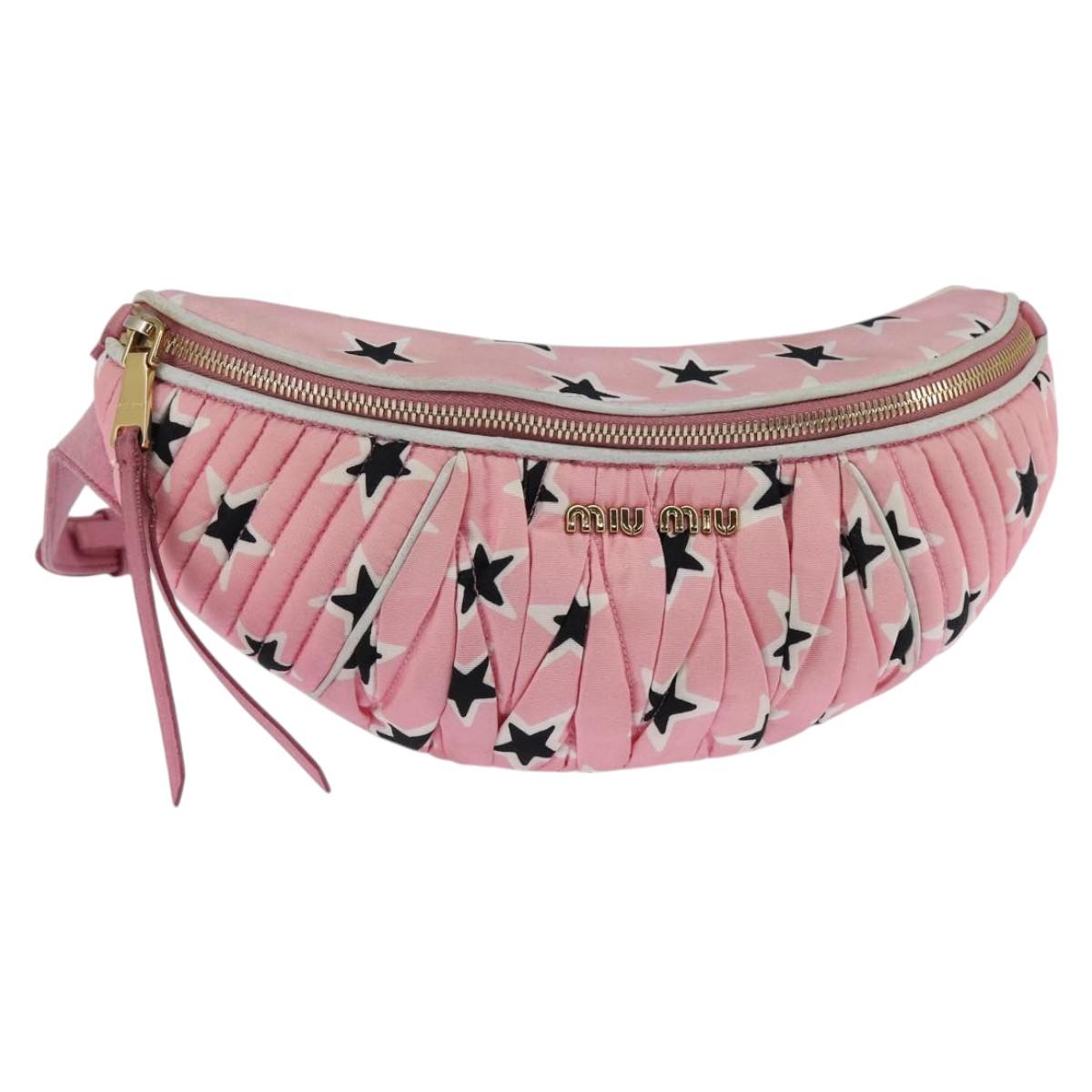Miu Miu Waist Bag Canvas Pink Gold Auth 144527
