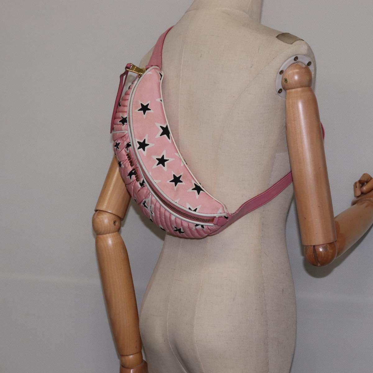 Miu Miu Waist Bag Canvas Pink Gold Auth 144527