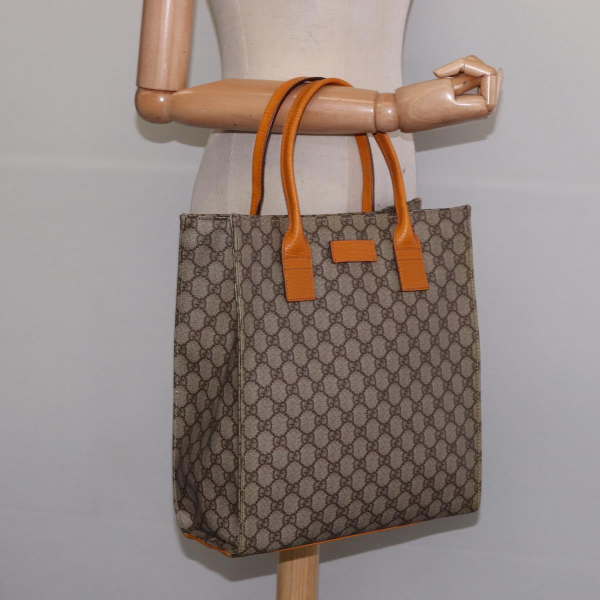 GUCCI GG Supreme Hand Bag PVC Leather Beige Silver 91249 Auth 144530