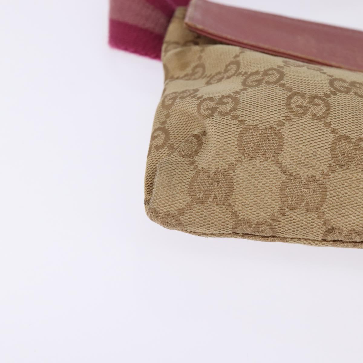GUCCI GG Canvas Sherry Line Waist Bag Beige Pink Silver 28566 Auth 144532