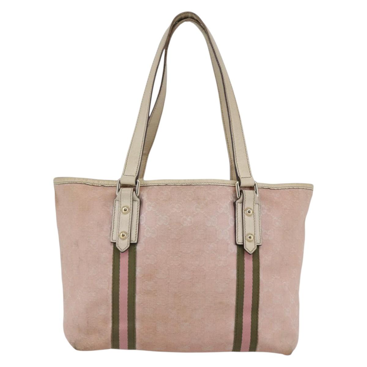 GUCCI GG Canvas Sherry Line Tote Bag Pink Gold 137396 Auth 144533