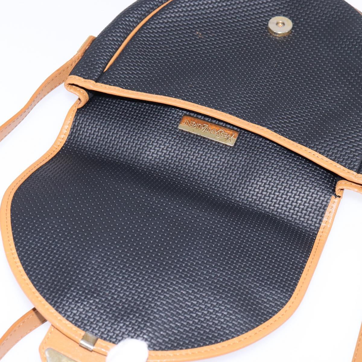 SAINT LAURENT Shoulder Bag Coated Canvas Black Brown gold Auth 144544