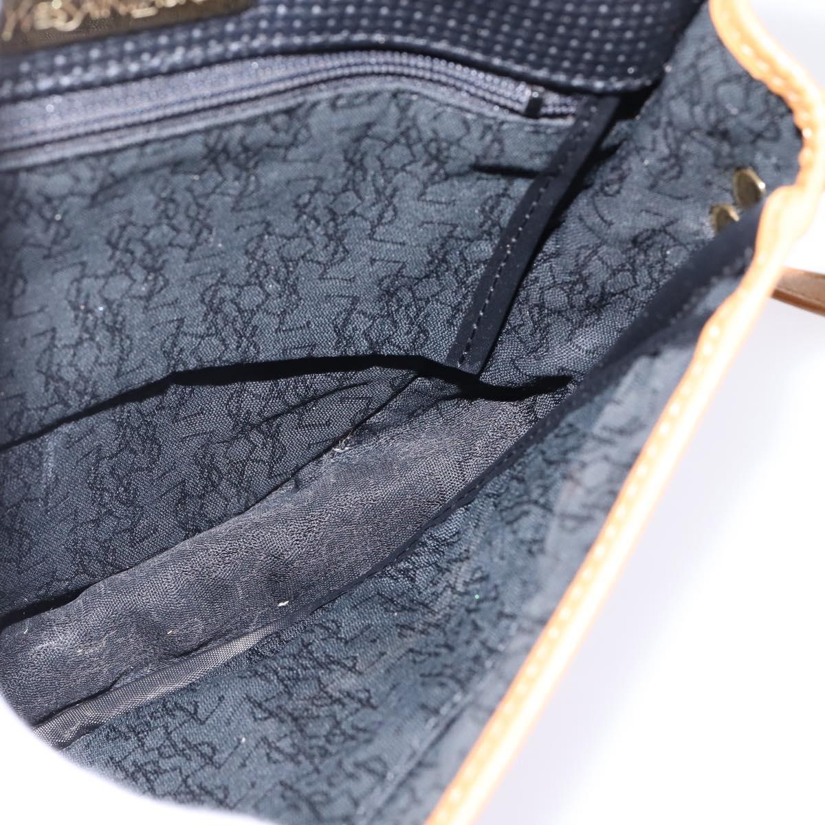 SAINT LAURENT Shoulder Bag Coated Canvas Black Brown gold Auth 144544