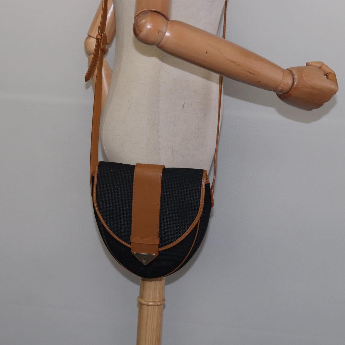 SAINT LAURENT Shoulder Bag Coated Canvas Black Brown gold Auth 144544