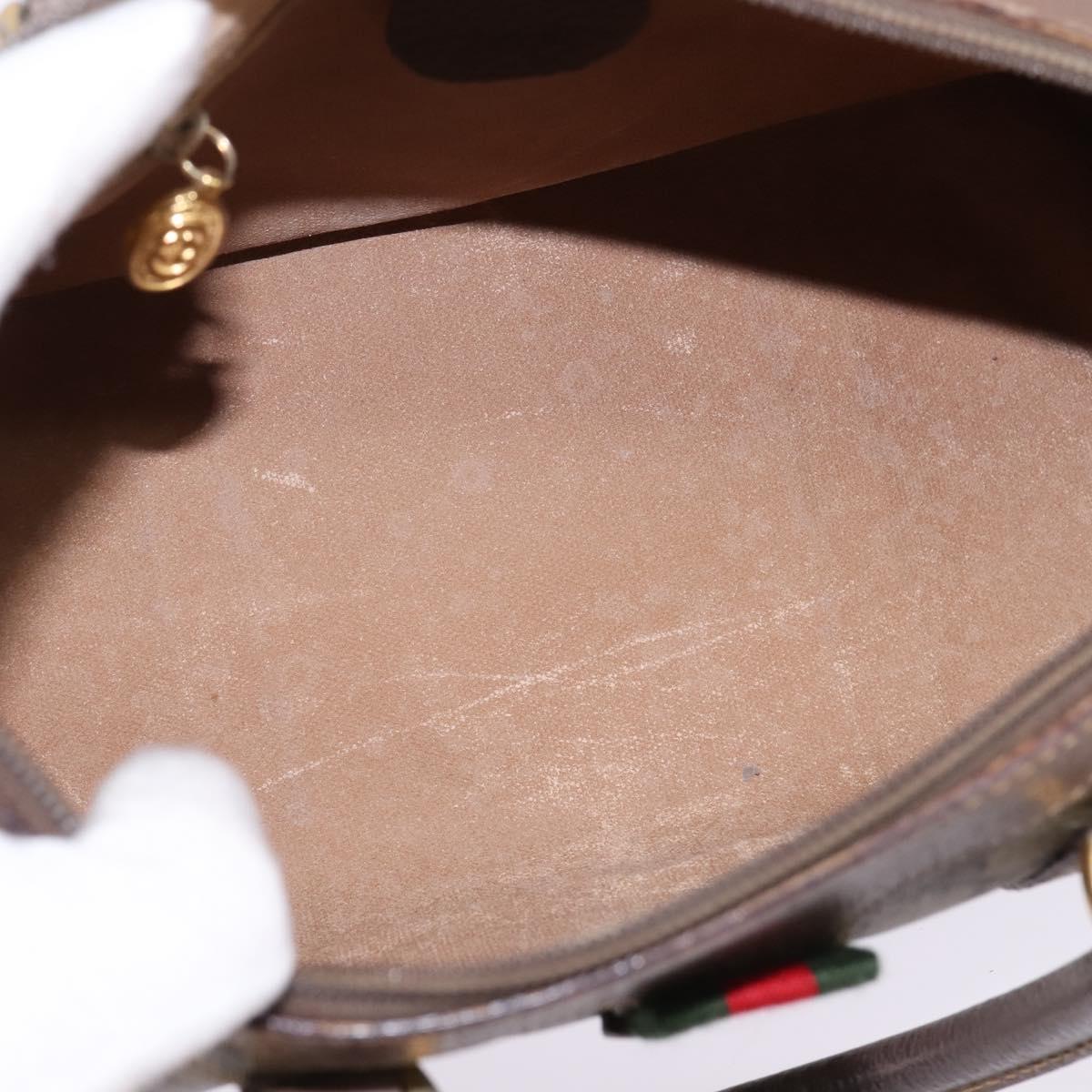 GUCCI GG Supreme Web Sherry Line Hand Bag PVC Beige Gold Auth 144545